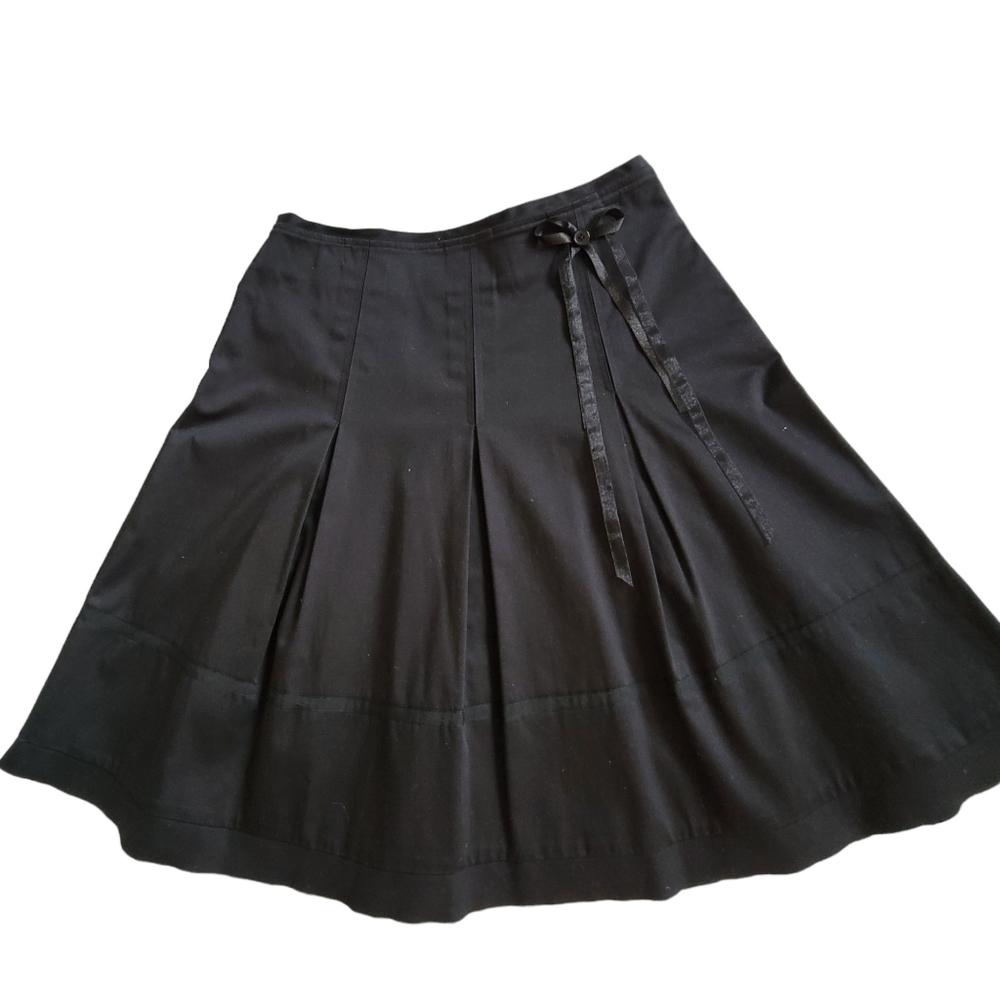 Lili Bleu Black Brushed Cotton A-Line Midi Skirt Inverted Pleats Hem Detail 10